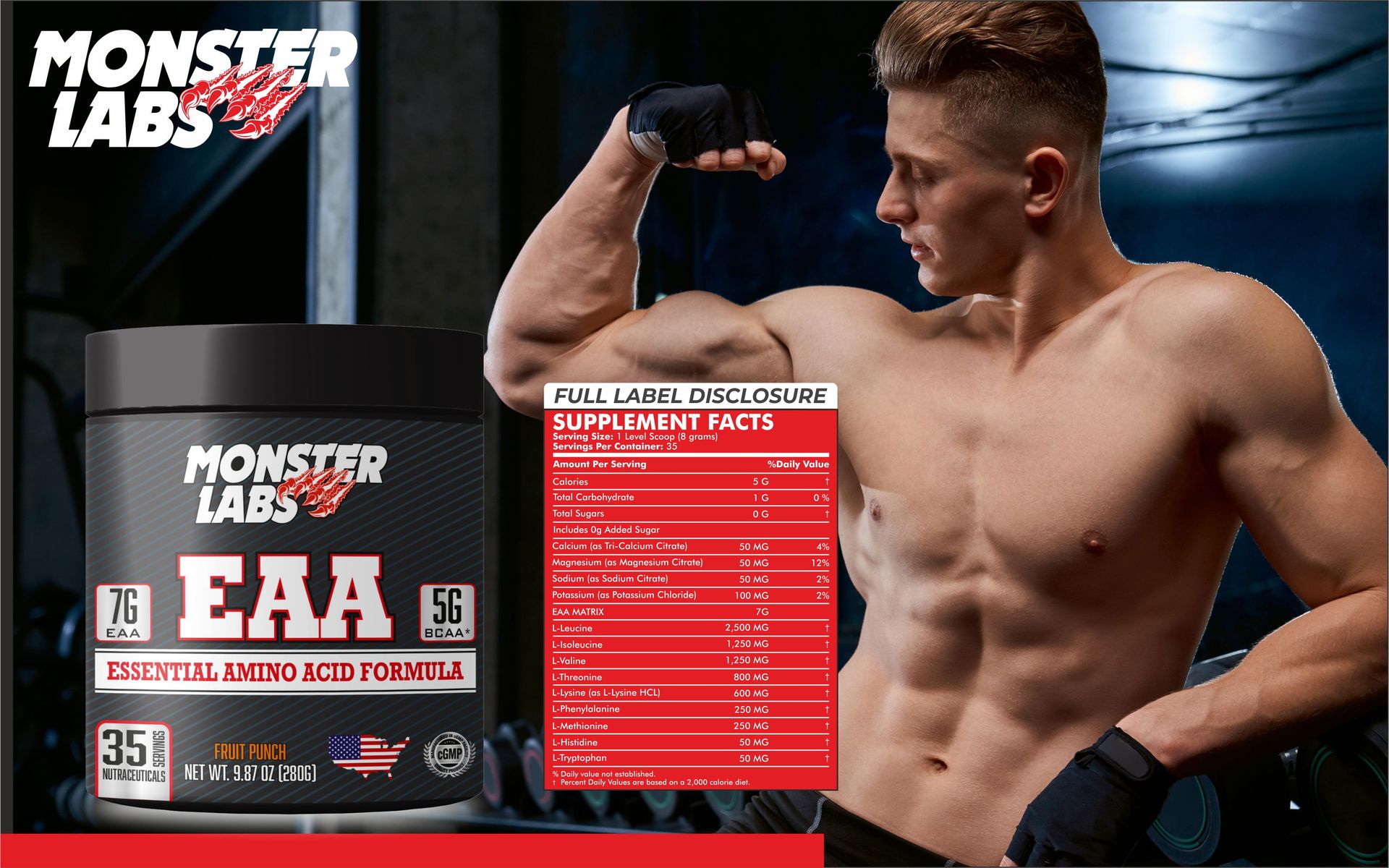 EAA | Essential Amino Acids Blend | Fruit Punch Flavor | 280g | 35 Servings | Premium Muscle Recovery & Performance Booster