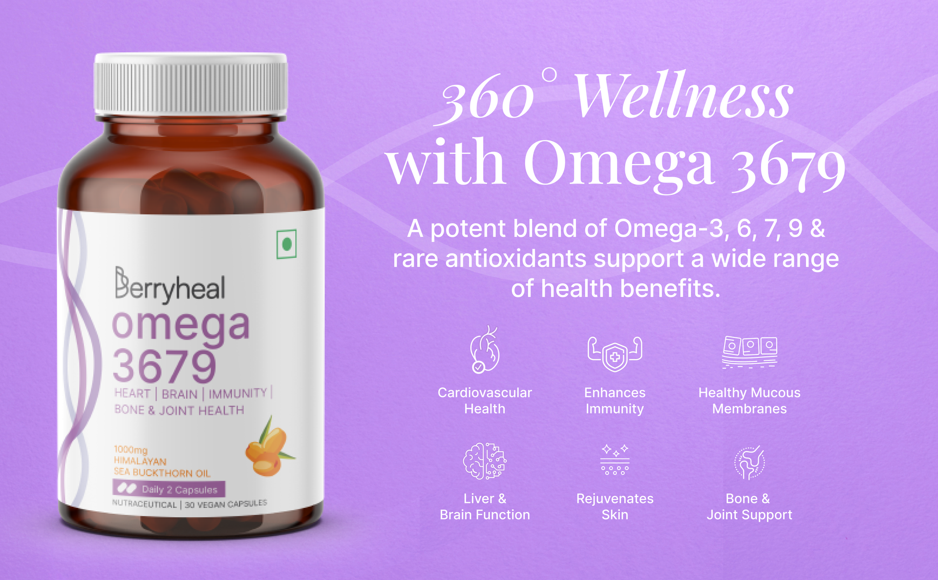Omega 3679 & Omega 7 Prevents Blood Sugar Spikes & Supports Healthy Weight Management Whole-body Wellness 100% Vegan Sea Buckthorn Oil Capsules | Combo Pack of 2 | 60 Capsules – 500MG Each