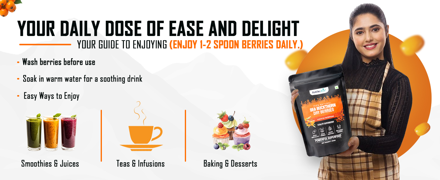 Baton Tea Sea buckthorn Dry Berry 250gm | Rich in fatty Acids Omega 3,6,7,9 | Collagen | Fiber | Sun Dried Seabuckthorn Berries | Multivitamin Vitamin C & E | Nourishes Skin & Hair |No Added Sugar or Preservatives | Pack of 2