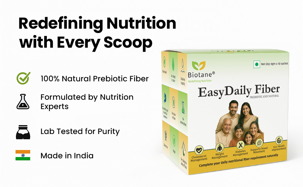 Biotane EasyDaily Fiber | Prebiotic Fiber for Gut Health Support | Maintains Cholesterol | Promotes Digestion & Regular Bowel Movements | No colour, No flavor, No Preservative | 6gm x 10 Sachet