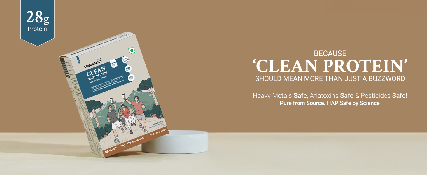 TrueBasics Clean Whey 100% Protein Isolate Powder, Chocolate, 5 Sachets