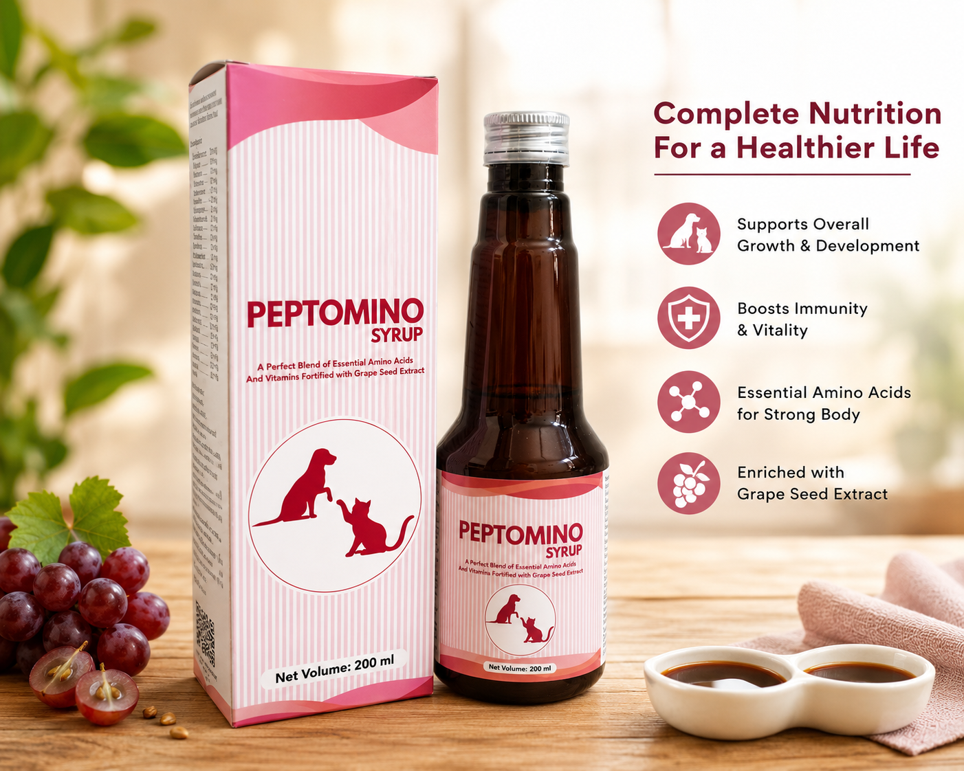 PEPTOMINO Syrup Amino Acids & Vitamins with Grape Seed Extract 200ml