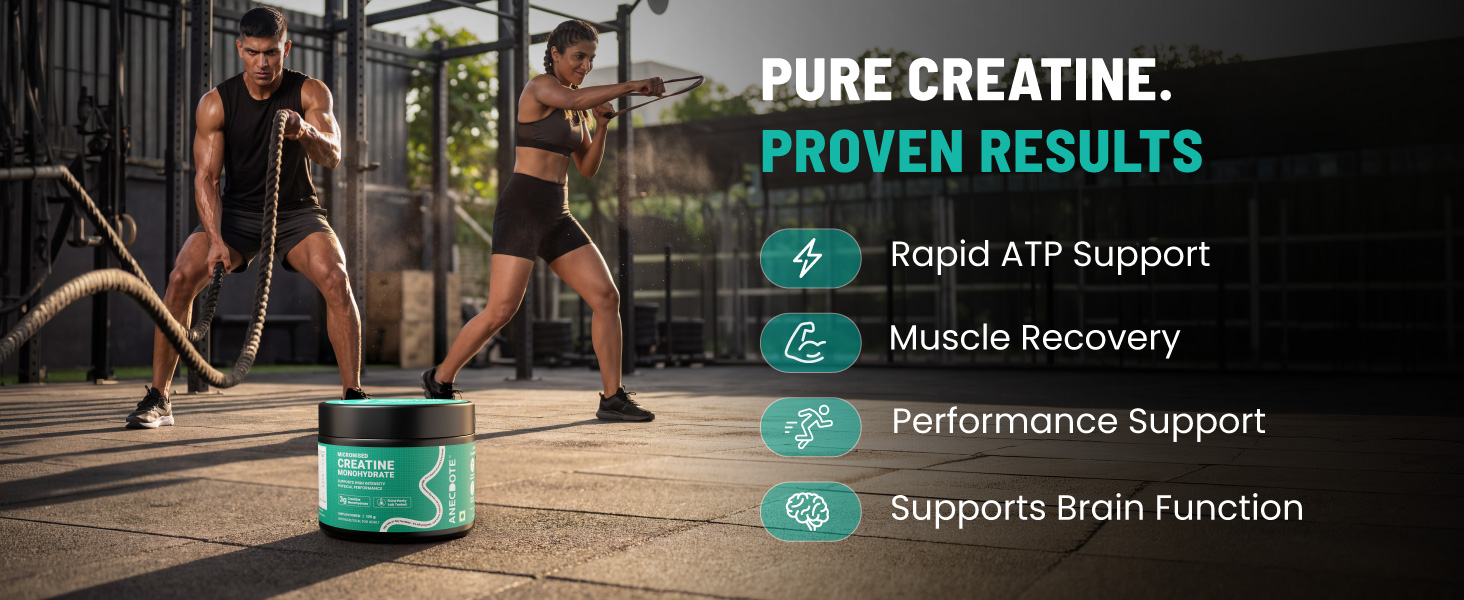 Anecdote Creatine Monohydrate | 3.1g Per Serving | Enhanced Muscle Strength, Power & Recovery | Micronised Formula for Better Absorption | Unflavoured | For Men & Women | 100g