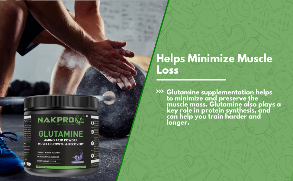 Nakpro L-Glutamine Powder - JAR | 4g Glutamine Per Serving, 50 Servings | Post Workout Amino Acid Protein Supplement for Muscle Growth and Recovery (Blueberry, 250g)