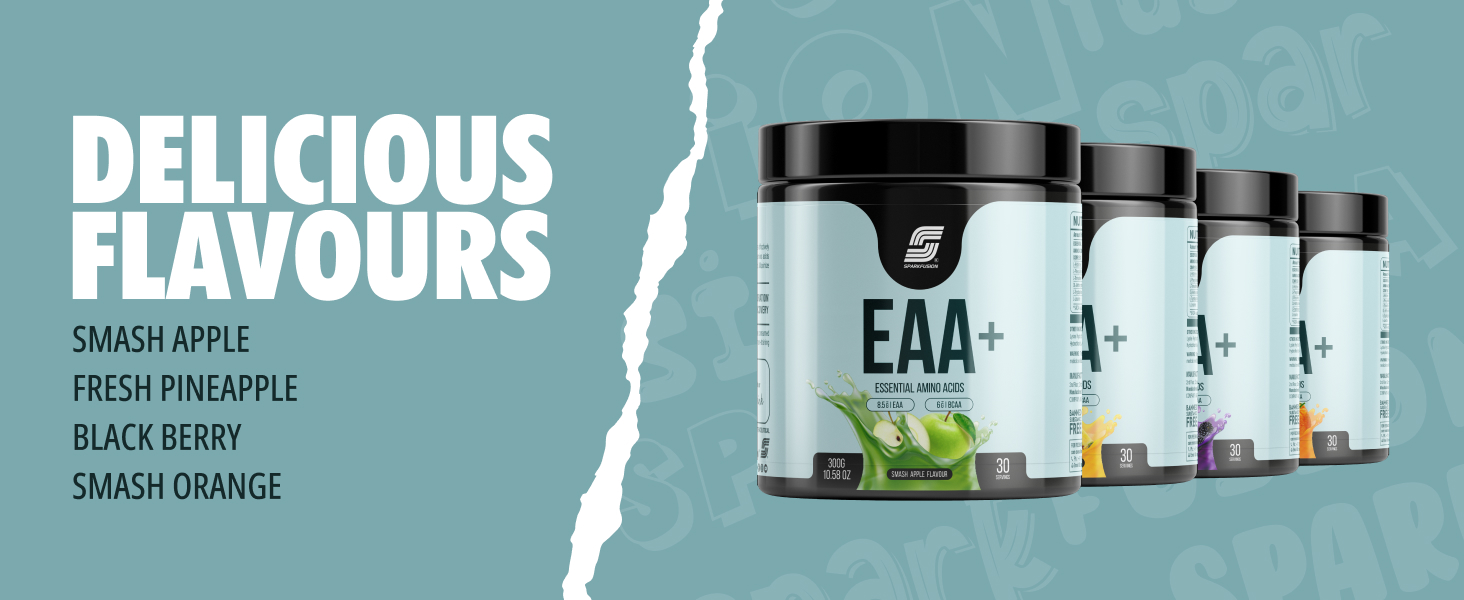 Sparkfusion 8500 mg Eaa+ & 6000mg Bcaa (300 gm) Essential Amino Acids | Pre/Intra Workout and Muscle Growth & Recovery | All 9 Essential Amino Acid EAA Powder (Smash Apple)