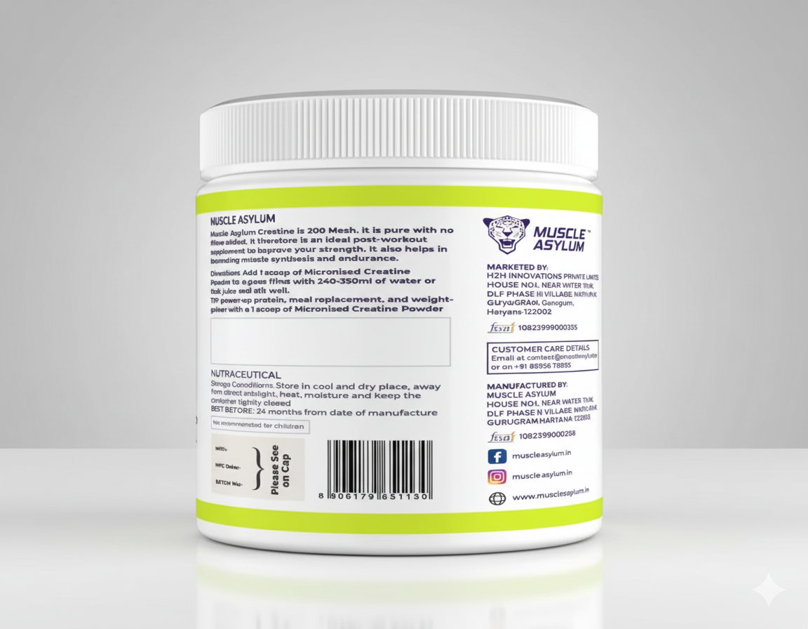 Muscle Asylum Creatine Monohydrate Fruit Punch Flavour 100g | 3000mg Creatine Per Serving | Pre Workout & Post Workout Supplement for Strength, Energy & Endurance | Micronized Creatine Powder for Men & Women | Lean Muscle Recovery & Gym Performance Booster | 25 Servings