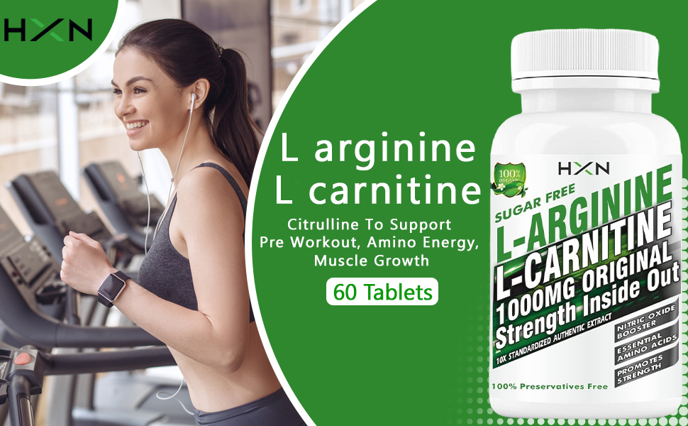 HXN L arginine 1000mg as Nitric Oxide Supplement Enriching L carnitine and L Citrulline To Support Pre Workout, Amino Energy, Muscle Growth, And Recovery -60 (Sugar Free, Gluten free)