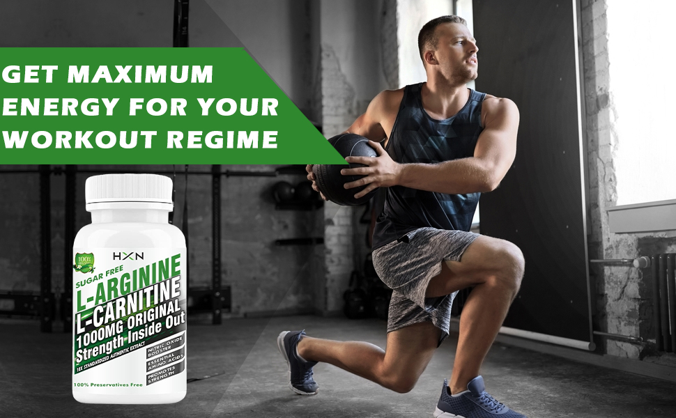 HXN L arginine 1000mg as Nitric Oxide Supplement Enriching L carnitine and L Citrulline To Support Pre Workout, Amino Energy, Muscle Growth, And Recovery -60 (Sugar Free, Gluten free)