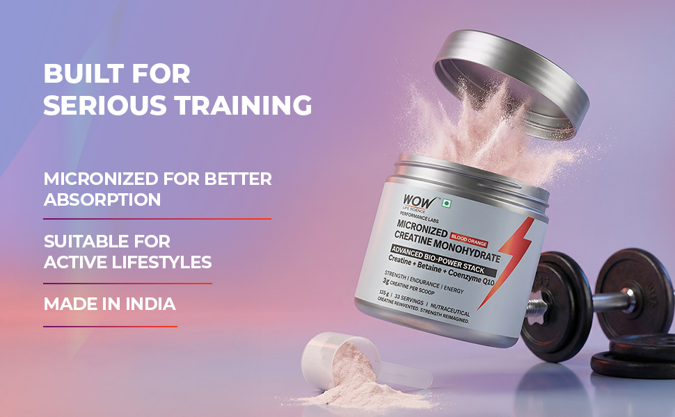 WOW Life Science Micronized Creatine Monohydrate Powder – ADVANCED BIO‑POWER STACK | 3g Creatine per Scoop with Betaine & Coenzyme Q10 | Strength, Power & Lean Muscle Support | No Bloat Formula | No Added Sugar | Great Tasting | For Men & Women | 135g (33 Servings) | Watermelon