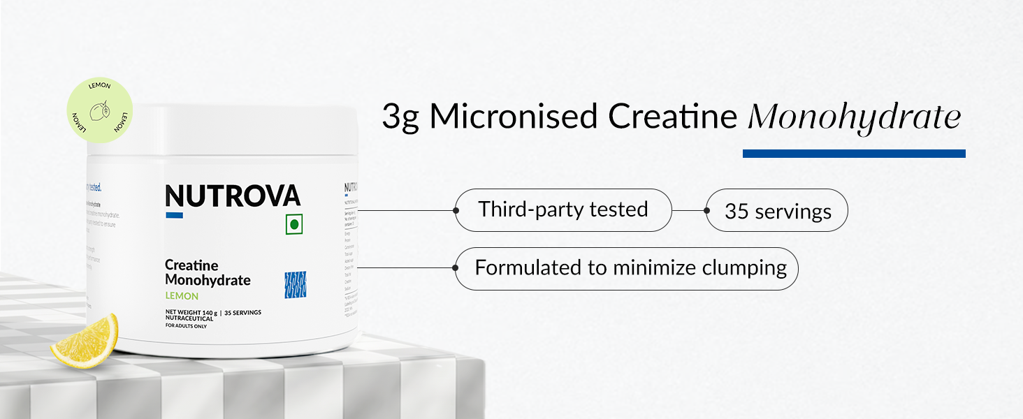 NUTROVA Creatine Monohydrate (Lemon) | 100% Micronised | Boosts ATP | Third-Party Tested Batch by Batch | Supports Strength, Recovery & Brain Energy | 0 Calories | 35 Servings | 140g