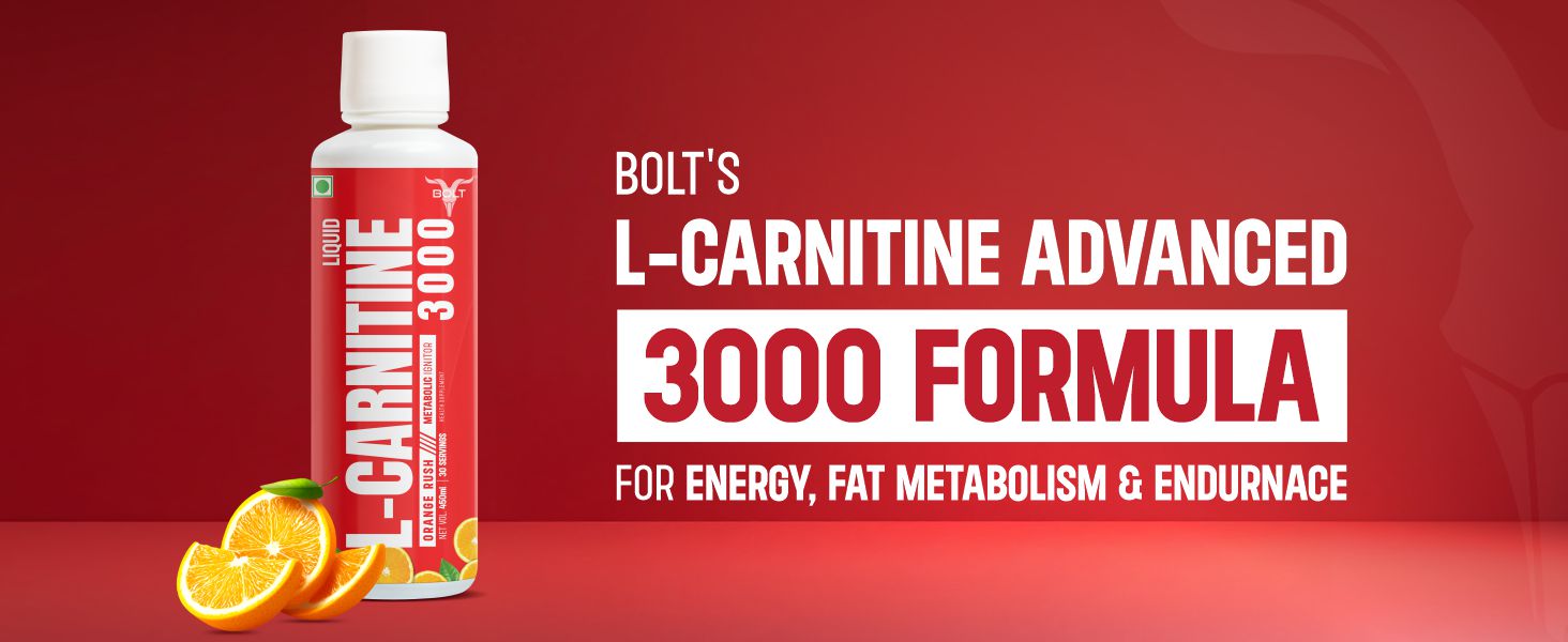 Bolt L-Carnitine Liquid 3000 mg | Converts Fat into Energy | Orange Rush