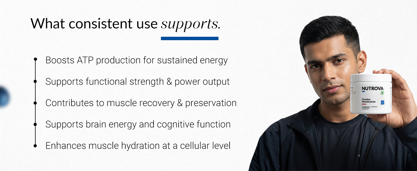 NUTROVA Creatine Monohydrate (Berry) | 100% Micronised | Third-Party Tested | Supports Strength, Lean Mass & Brain Energy | 0 Calories | 35 Servings | 160g