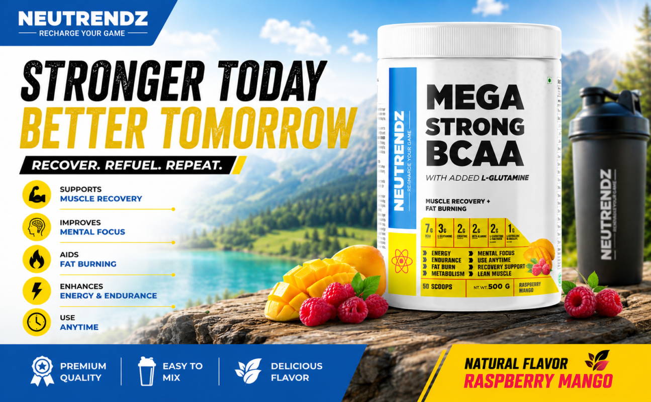Mega Strong BCAA + Glutamine 7g | BCAAs, 3g Glutamine, Creatine, Beta-Alanine & L-Carnitine | Muscle Recovery, Endurance & Hydration Support | Intra/Post Workout Supplement (500g, Lychee)