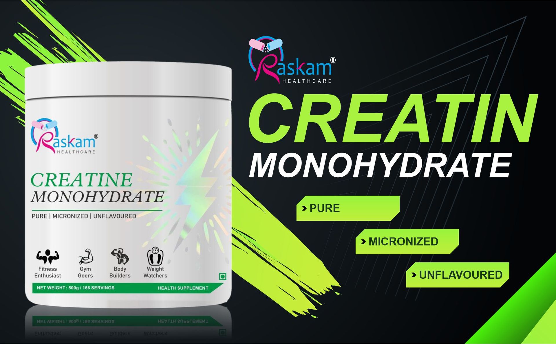 Pure Creatine Monohydrate 100gm, 33 Servings | Rapid Absorption | Enhanced Muscle Strength & Power | Vegan Powder