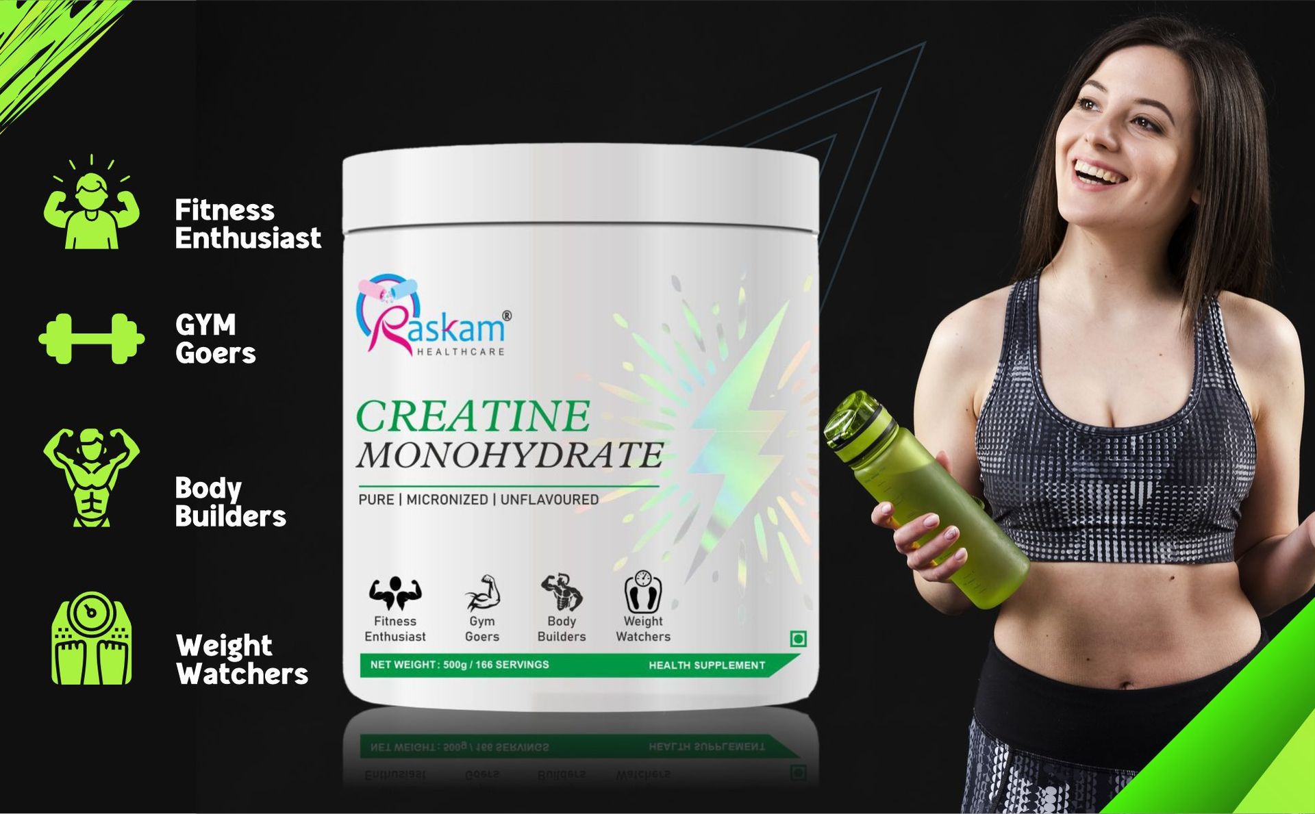 Pure Creatine Monohydrate 100gm, 33 Servings | Rapid Absorption | Enhanced Muscle Strength & Power | Vegan Powder
