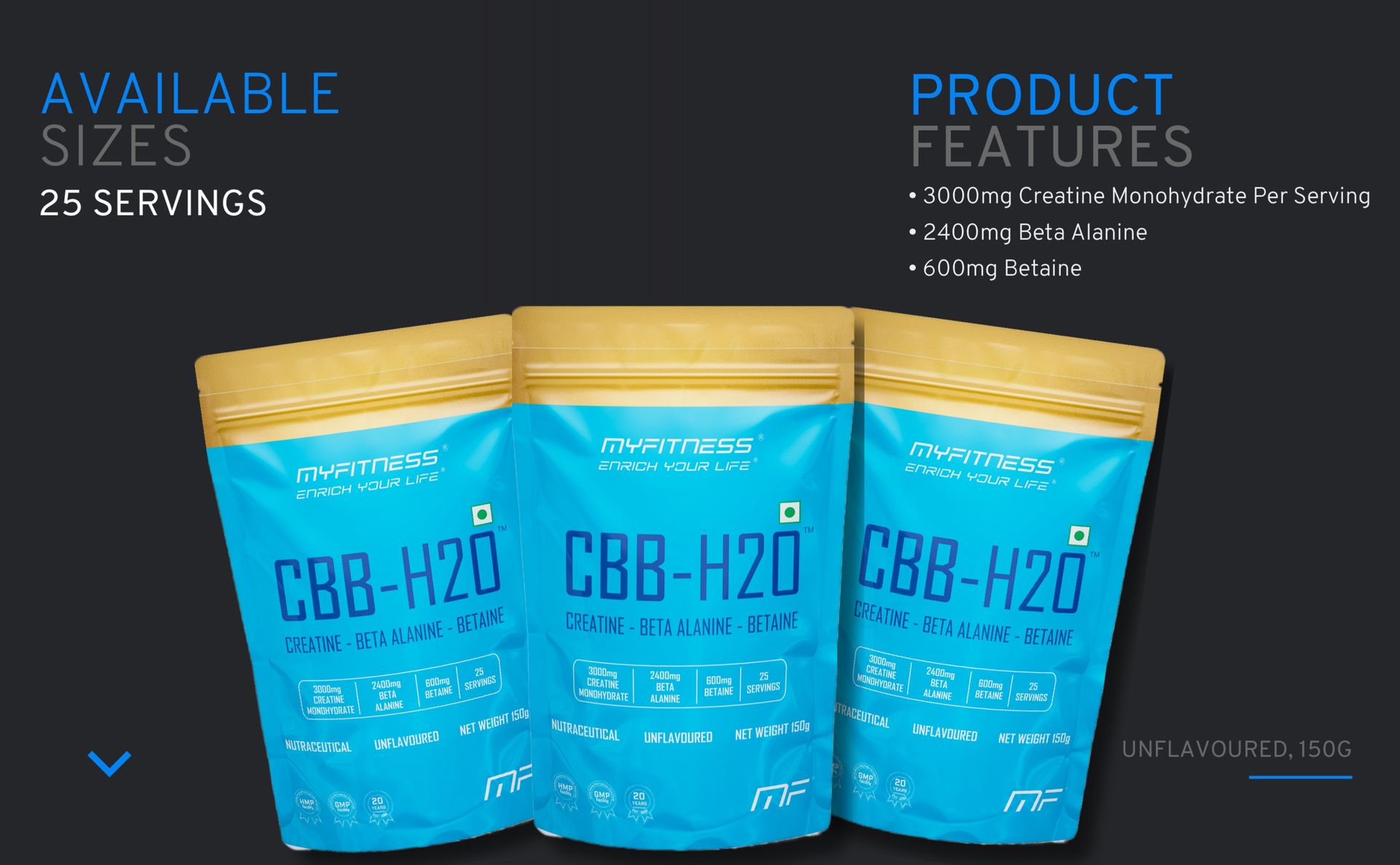 Myfitness CBB H2O | Creatine Monohydrate | Beta Alanine | Betaine | 150g