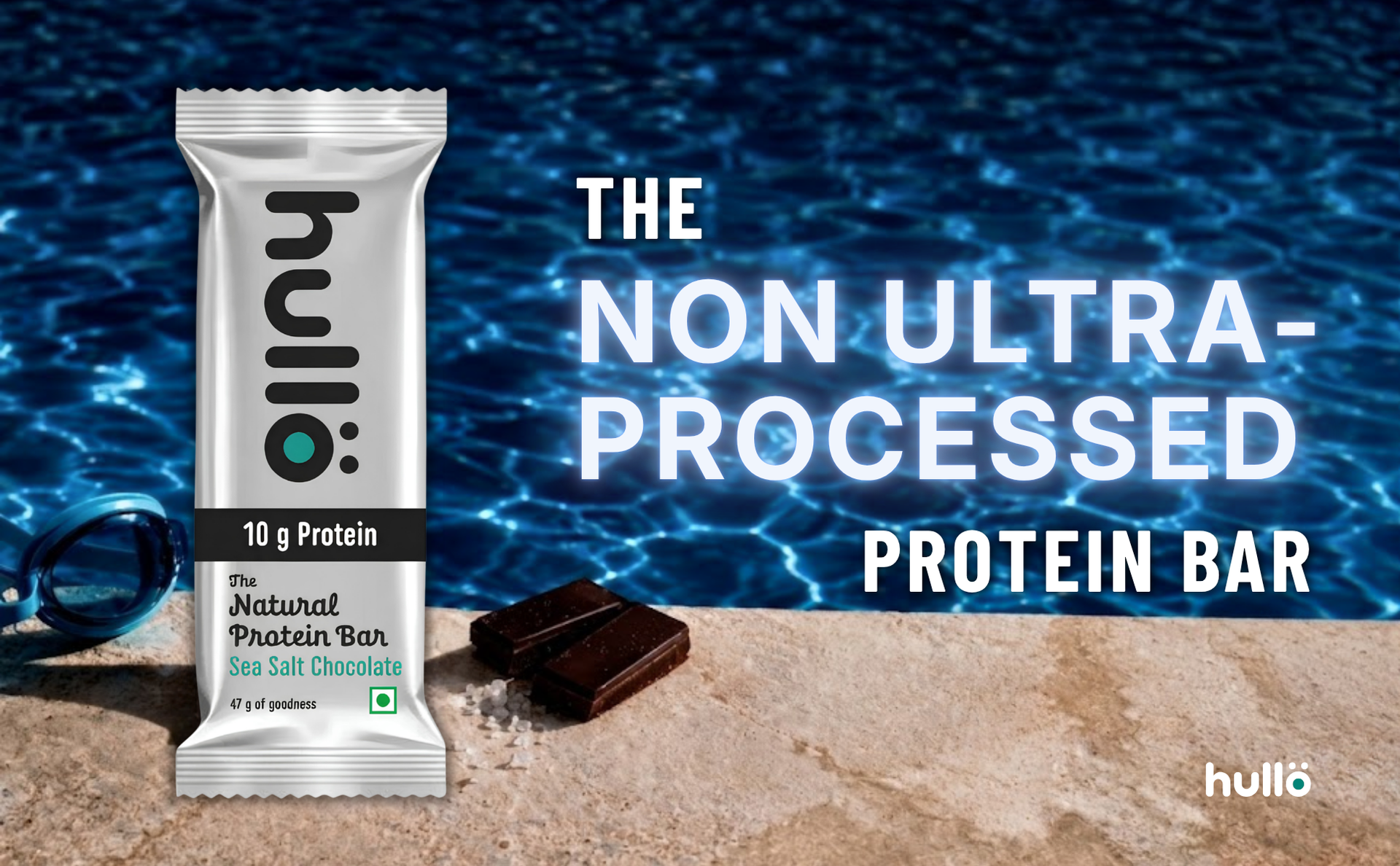 Hullo The Natural Protein Bar | High Fiber & Rich in Omega 3, 6, and 9 | Healthy Snack for Gym, Office & Travel | Dairy Free, Soy Free & Non Ultra Processed (Pack of 12, Sea Salt Chocolate)