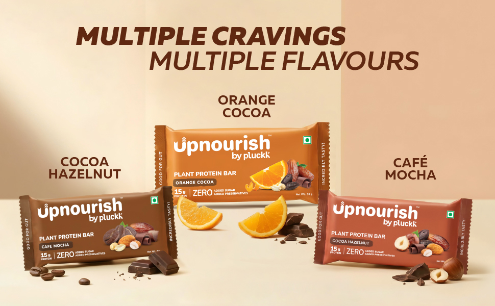 Upnourish by Pluckk | 15G Plant Protein Bar | Cocoa Hazelnut | No Preservative | No Added Sugar | Gut Friendly (Pack of 6) - 300G
