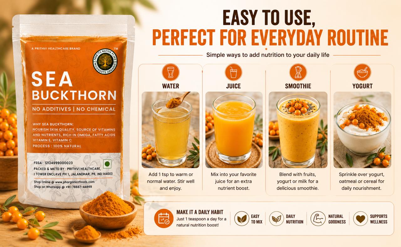 Sea Buckthorn Berries Powder 100g | Rich in Omega 3,6,7,9 | Rich in Vitamin C | Best for Skin and Immunity | No added sugar or preservatives
