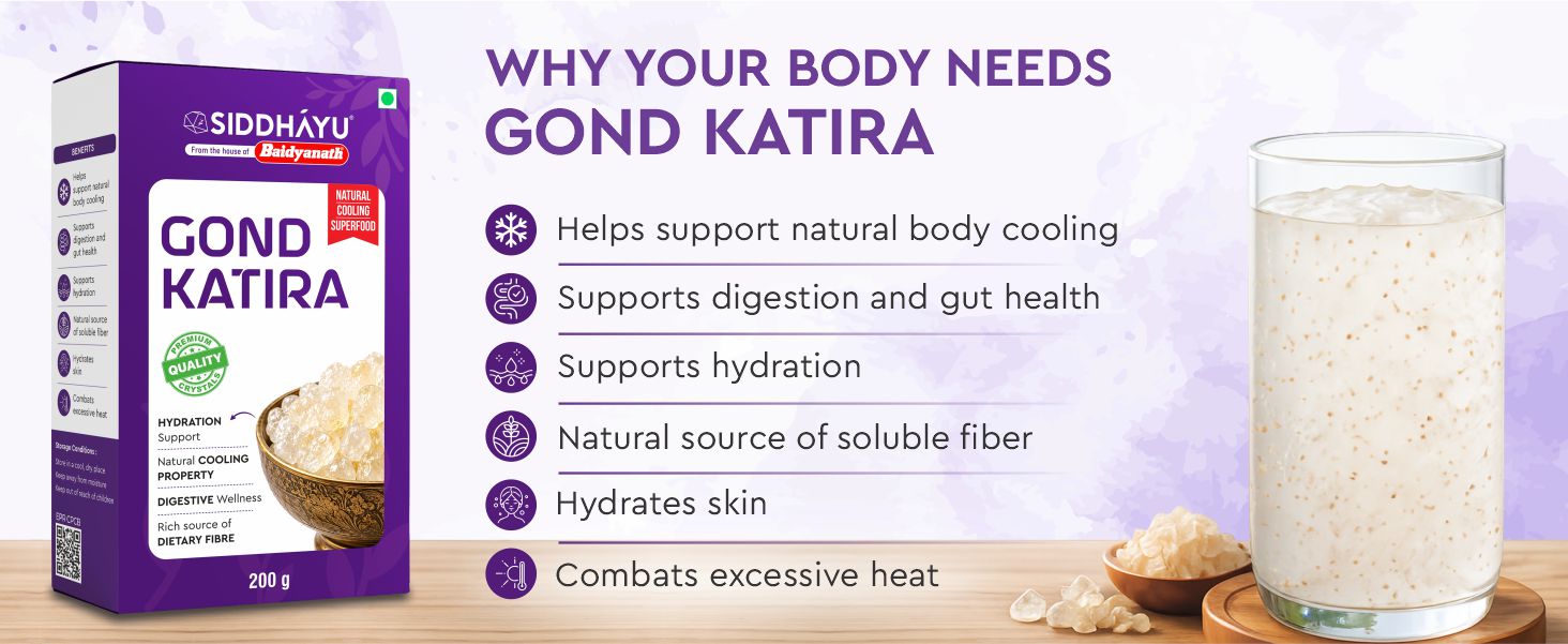 Baidyanath Asli Ayurved Gond Katira 200g | Natural Edible Gum Crystal | Hydration Support Superfood | Natural Cooling Properties | Rich Source of Soluble Fiber | Supports Digestive Wellness