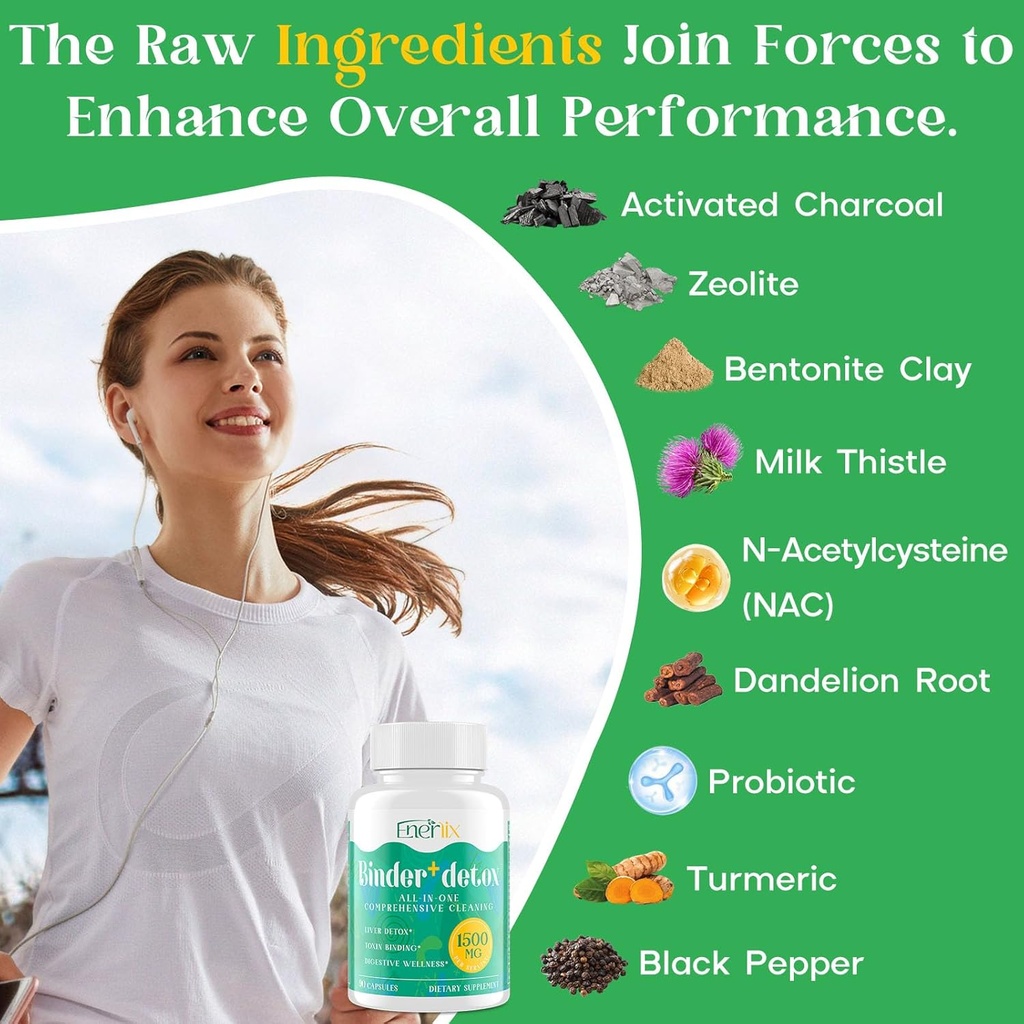 15-in-1 Detox Binder, Activated Charcoal, Zeolite & Bentonite Clay, Chlorella, 1500 MG Detox Supplement Maximum Absorbent, Liver Gut Digestive Detox Cleanse, 180 Vegan Capsules 4