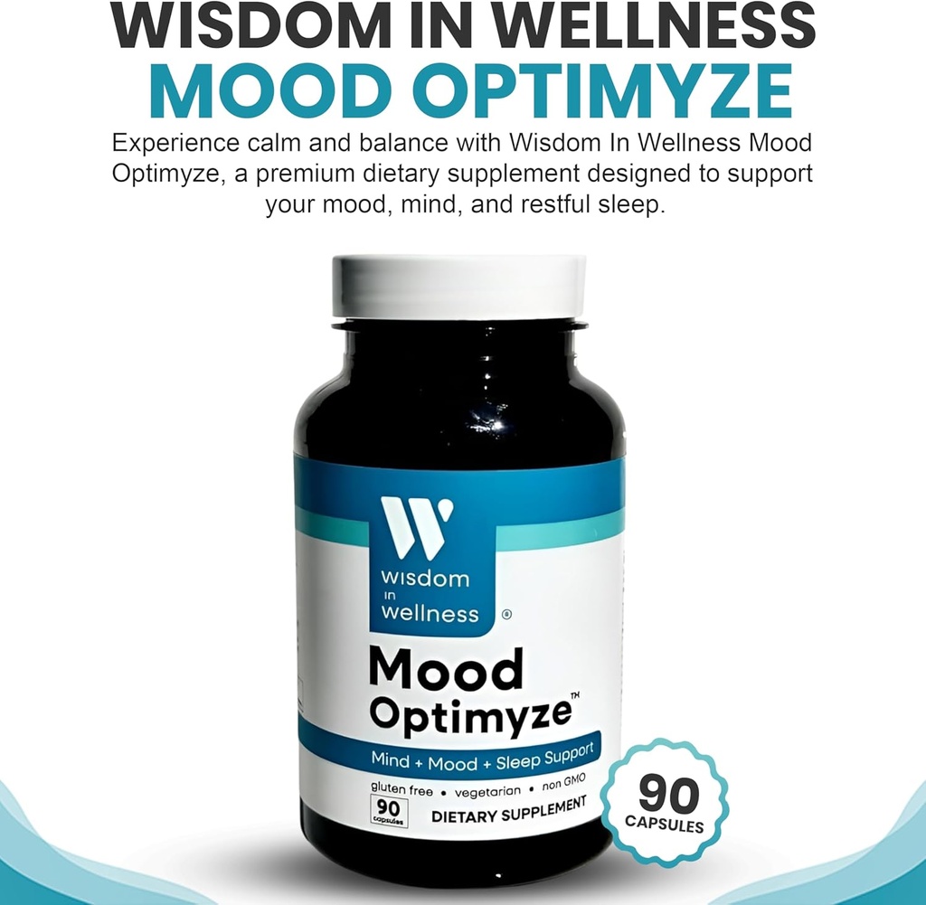 Wisdom In Wellness Mood Optimyze - 90 Mood Support Supplement Capsules - Soothing Support Supplement - Mind, Sleep & Mood Support Pills - Gluten Free & Non GMO Wellness and Relaxation Supplement 3