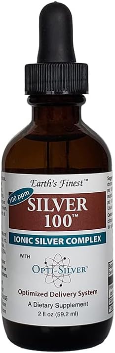 Silver 100 Ionic Silver Complex with Opti-Silver Optimized Delivery System for Immune Support - 100 ppm, 2oz (59.2mL) - Dropper 2
