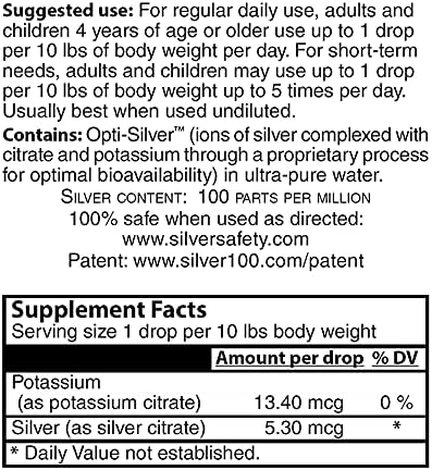 Silver 100 Ionic Silver Complex with Opti-Silver Optimized Delivery System for Immune Support - 100 ppm, 2oz (59.2mL) - Dropper 4
