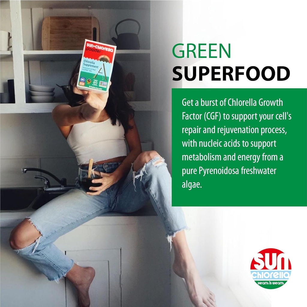 Sun Chlorella 200 mg Green Algae Superfood Supplement - Pulverized Cell Wall - Chlorophyll, CGF, Active B12, Iron, Protein - Non-GMO - 1500 Tablets 3