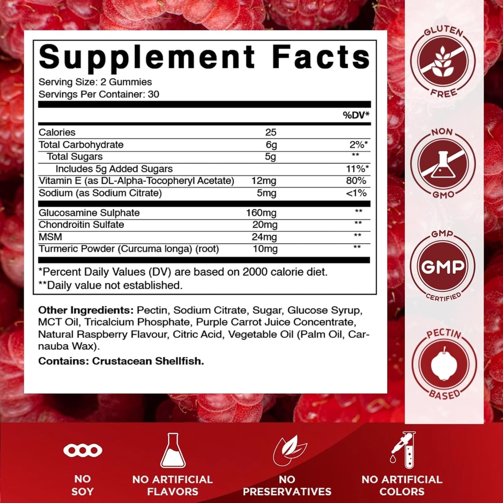 Vitamatic Glucosamine Chondroitin Gummies with MSM & Vitamin E – Joint Support Formula – 60 Pectin-Based Vegan Gummies 3