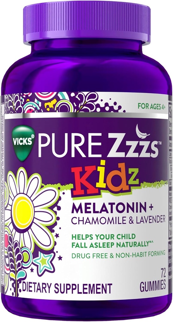 PURE Zzzs Kidz, Kids Melatonin Gummy, Sleep Aid, Low Amount of Melatonin for Kids, with Chamomile and Lavender, Melatonin 1 mg, Melatonin Gummies Kids, Berry Flavored, 72 Sleep Gummies 2