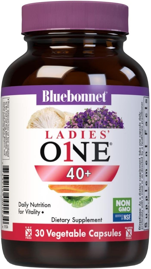 Bluebonnet Nutrition Ladies’ ONE 40+ Whole Food-Bed Multiple, Women Multivitamin for Women 40+, Soy-Free, Non-GMO, Gluten Free, 30 Vegetable Capsules, 30 Servings 2