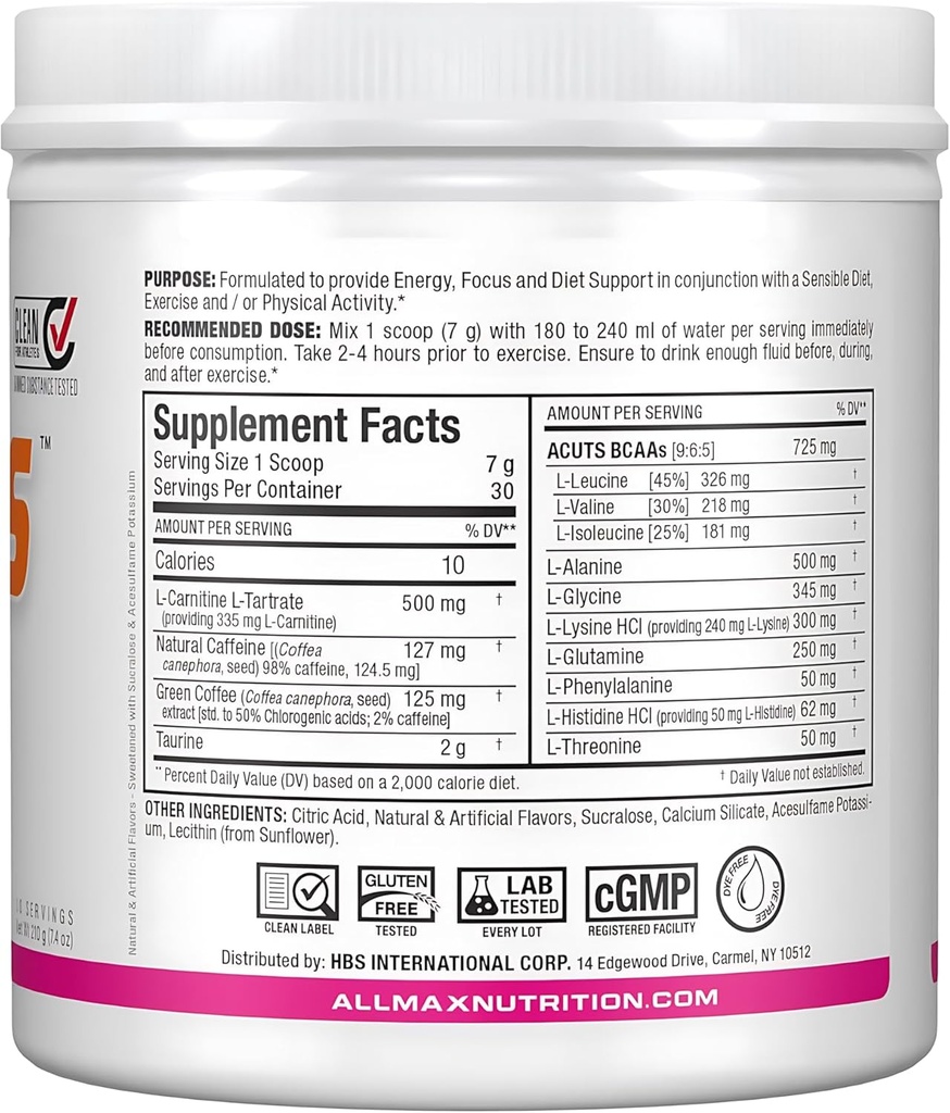 ALLMAX Nutrition AMINOCUTS (ACUTS), Amino-Charged Energy Drink with Taurine, L-Carnitine, Green Coffee Bean Extract, Pink Lemonade, 30 Servings 4