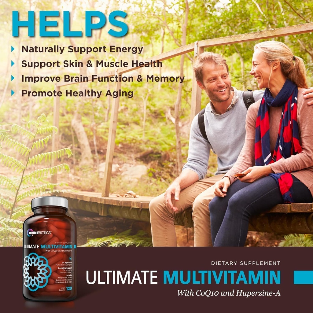 OmniBiotics Ultimate Daily Multivitamin for Women & Men – 34 Essential Ingredients Including Vitamin A, C, D, E, B6, B12, Biotin, Zinc – 120 Vegan Capsules 6
