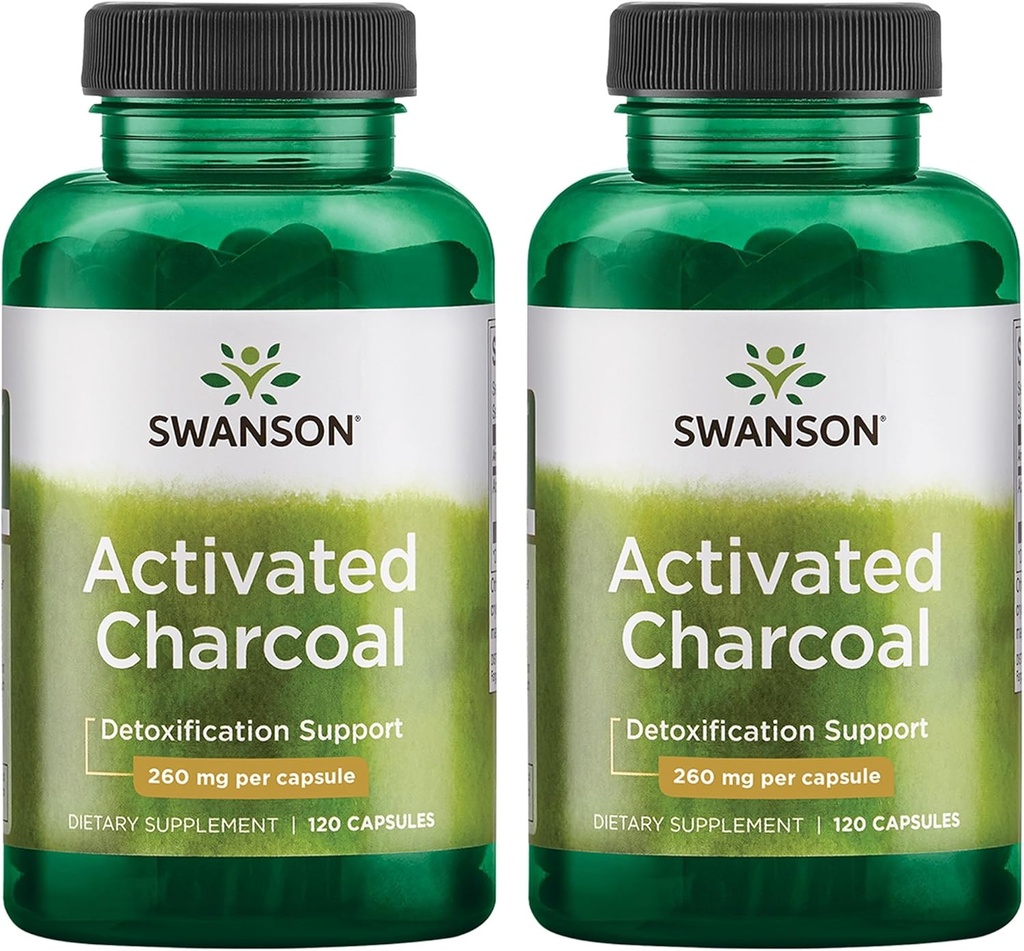 Swanson Activated Charcoal - Natural Supplement Supporting Healthy Absorption - Helps w/Bloating & Maintaining Bowel Regularity - (120 Capsules, 520mg per Serving) 2 Pack 2