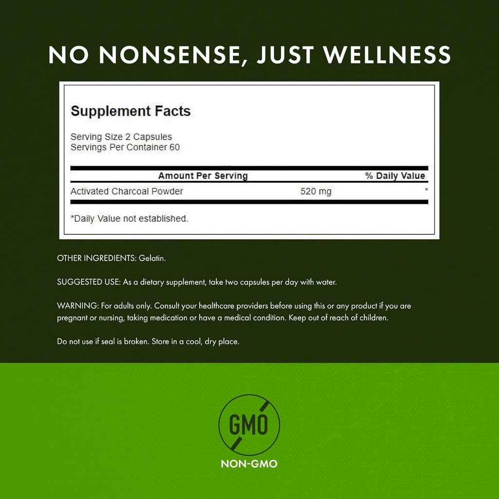 Swanson Activated Charcoal - Natural Supplement Supporting Healthy Absorption - Helps w/Bloating & Maintaining Bowel Regularity - (120 Capsules, 520mg per Serving) 2 Pack 4