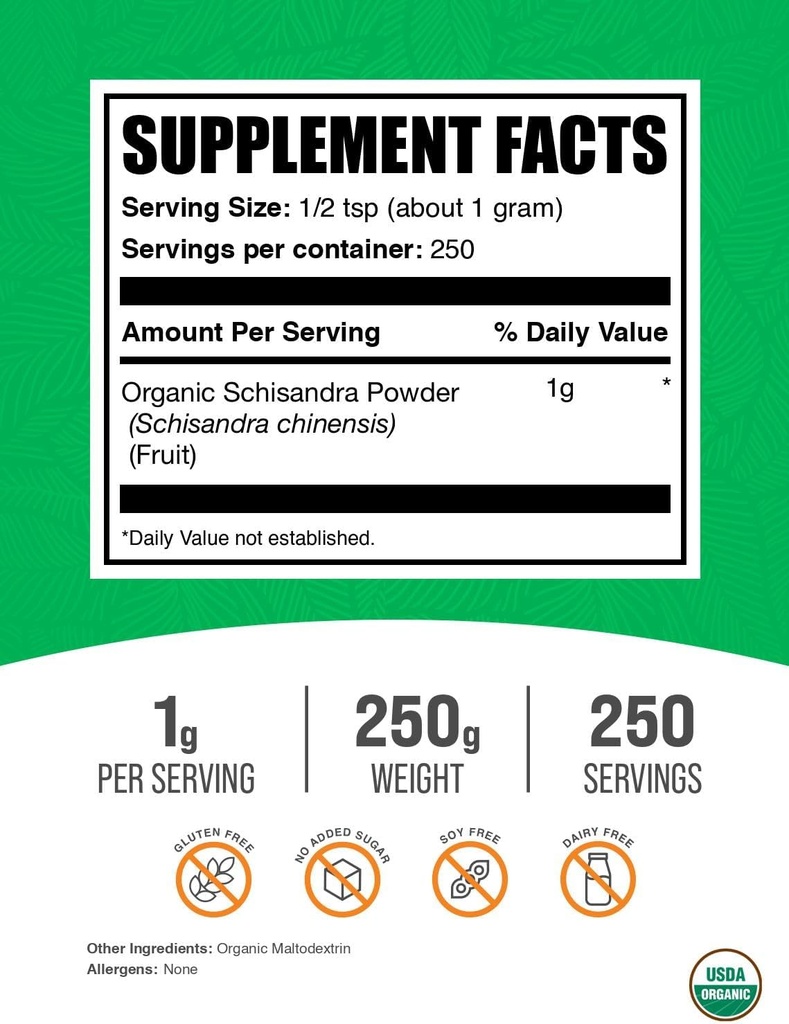 BulkSupplements.com Organic Schisandra Powder - Organic Schisandra Supplement, from Schisandra Berry - Gluten Free - 1g per Serving, 250g (8.8 oz) (Pack of 1) 3
