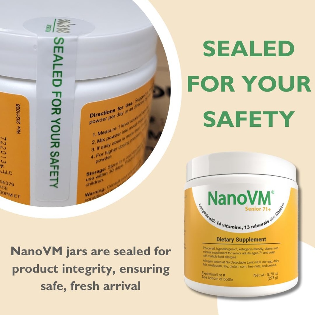 Senior 71+, Allergen-Free Vitamin Supplements, Unflavored Multivitamin Powder with 14 Vitamins & 13 Minerals, Low-Carbohydrate Mineral Supplements, 275g - Solace Nutrition 6