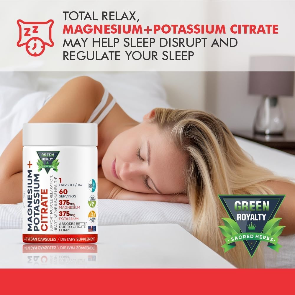 Magnesium Citrate + Potassium 60 Premium Vegan Capsules(Citrate 375 mg) + (375mg Potassium) Non GMO, Gluten Free - High Absorption Supplement Made in USA 3