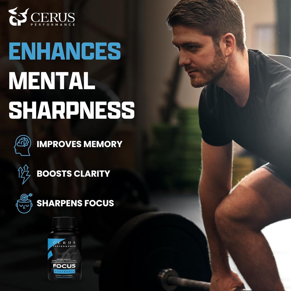 Cerus Performance Focus Nootropic Supplement - Enhances Mental Clarity, Boosts Memory & Cognitive Function, Improves Alertness - Ideal for Athletes & Fitness Enthusiasts - 60 Capsules 3