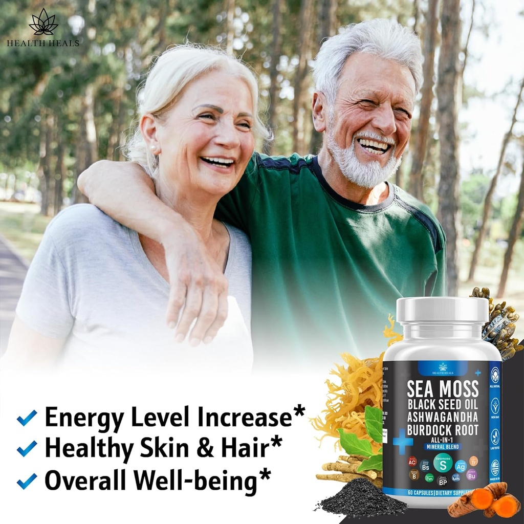 Silicon Sea Moss Black Seed Oil Ashwagandha Bladderwrack Burdock - 180 Count 6