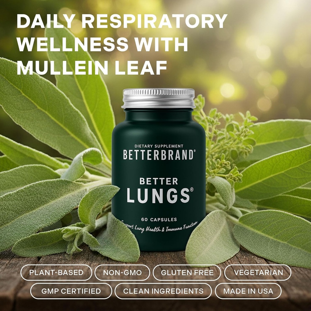 Betterbrand BetterLungs Daily Respiratory Health Supplement (60 Capsules) | with NAC, Vitamin D, Elderberry, Ginseng, Mullein, and Reishi Mushroom | for Lung Health and Allergy Relief (Pack of 2) 3