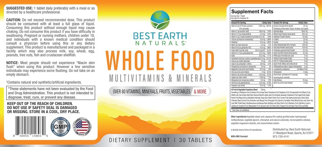 Best Earth Naturals Whole Food Multivitamins & Mineral Vegan Formula with Fruits, Vegetables, Probiotic Blend and More, 30 Count 3