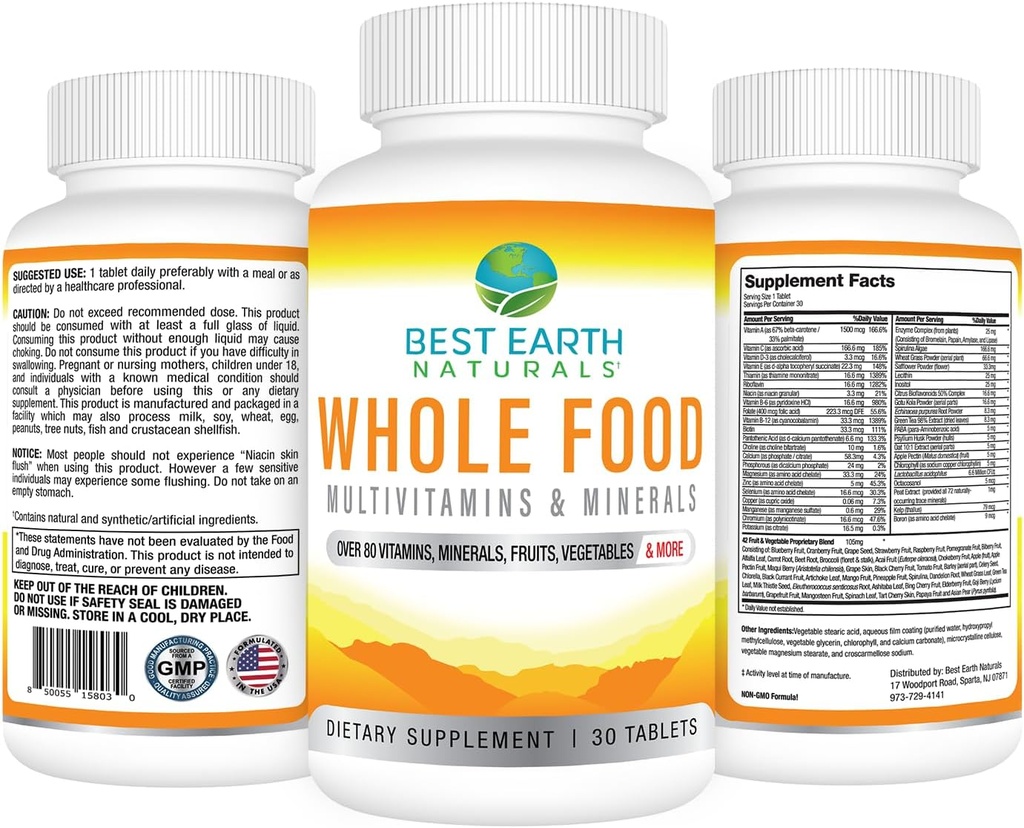 Best Earth Naturals Whole Food Multivitamins & Mineral Vegan Formula with Fruits, Vegetables, Probiotic Blend and More, 30 Count 4