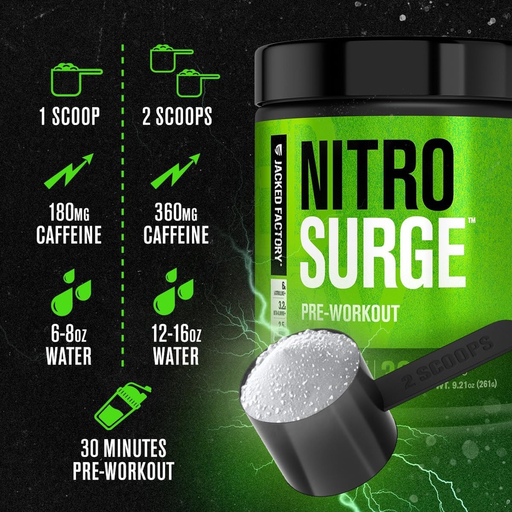 Jacked Factory NITROSURGE Pre Workout Supplement - Energy Booster, Instant Strength Gains, Clear Focus & Intense Pumps - NO Booster & Powerful Preworkout Energy Powder - 30 Servings, Blue Raspberry 5