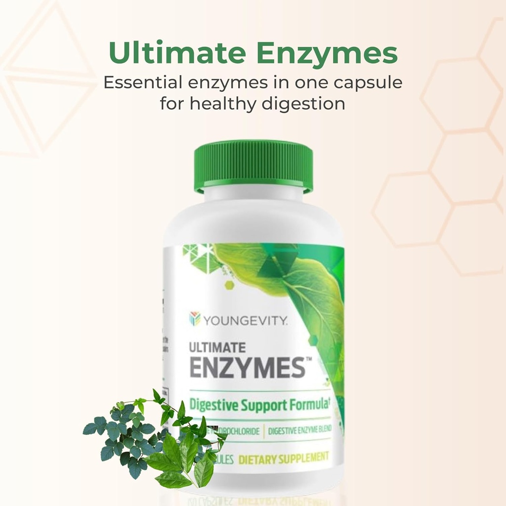 Youngevity Ultimate Enzymes® - Multi Enzymes for Digestion, Gas & Bloating Relief - Betaine HCl, Ox Bile, Pancreatine 10X, Papain 6M, Pepsin 1:3000 (120 Capsules) 3