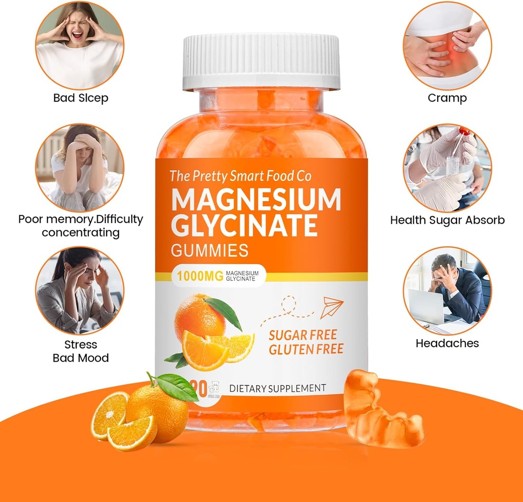 Magnesium Glycinate Gummies 1000mg - 90 Ct | Magnesium Potassium Supplements for Relaxation, Stress Relief, with Vitamin D, B6, CoQ10 for Calm Mood & Sleep Support - Orange Gummies 4