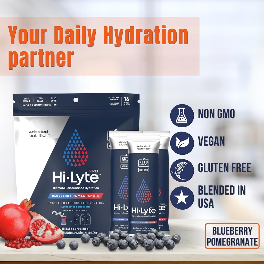 Hi-Lyte Pro Hydration Packets - 16 Individual Drink Packets | Blueberry Pomegranate | Flavored Electrolyte Powder | Sugar-Free, Zero Carb, Zero Calorie 6