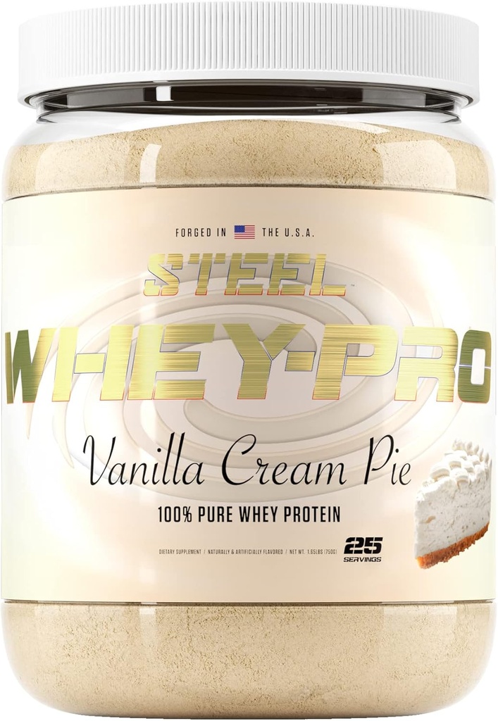 Steel Supplements Whey-Pro | 100% Pure Whey Protein Powder for Men and Women | Vanilla Cream Pie | Muscle Gain & Lean Muscle Recovery | Gluten Free | 1.65 lbs | BCAA 5g | Non-GMO | 25 Servings 2