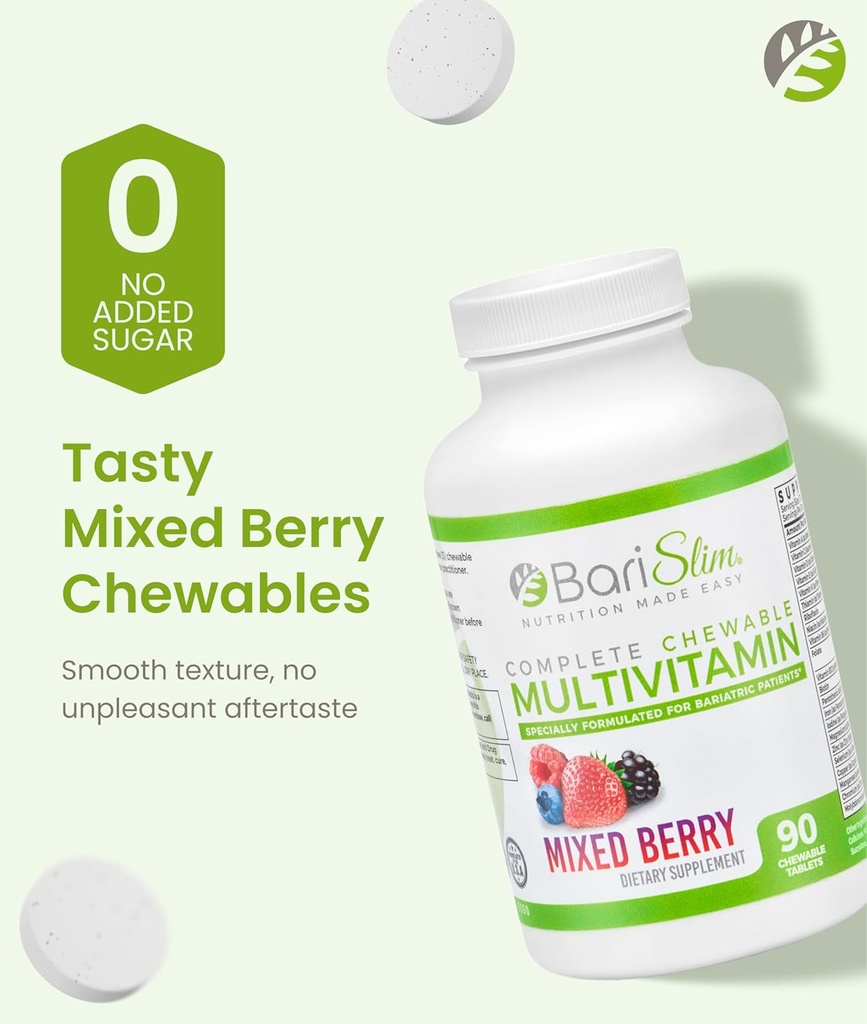 BariSlim Complete Chewable Bariatric Multivitamin Tablets - 45 mg Iron - Bariatric Vitamin & Supplement for Post Bariatric Surgery Including Gastric Bypass & Gastric Sleeve | Mixed Berry (90 Count) 4